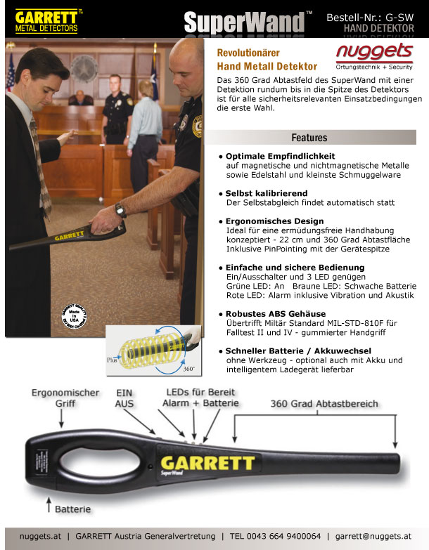 GARRETT SuperWand Handdetector www.24security.at www.nuggets.at OnlineShop